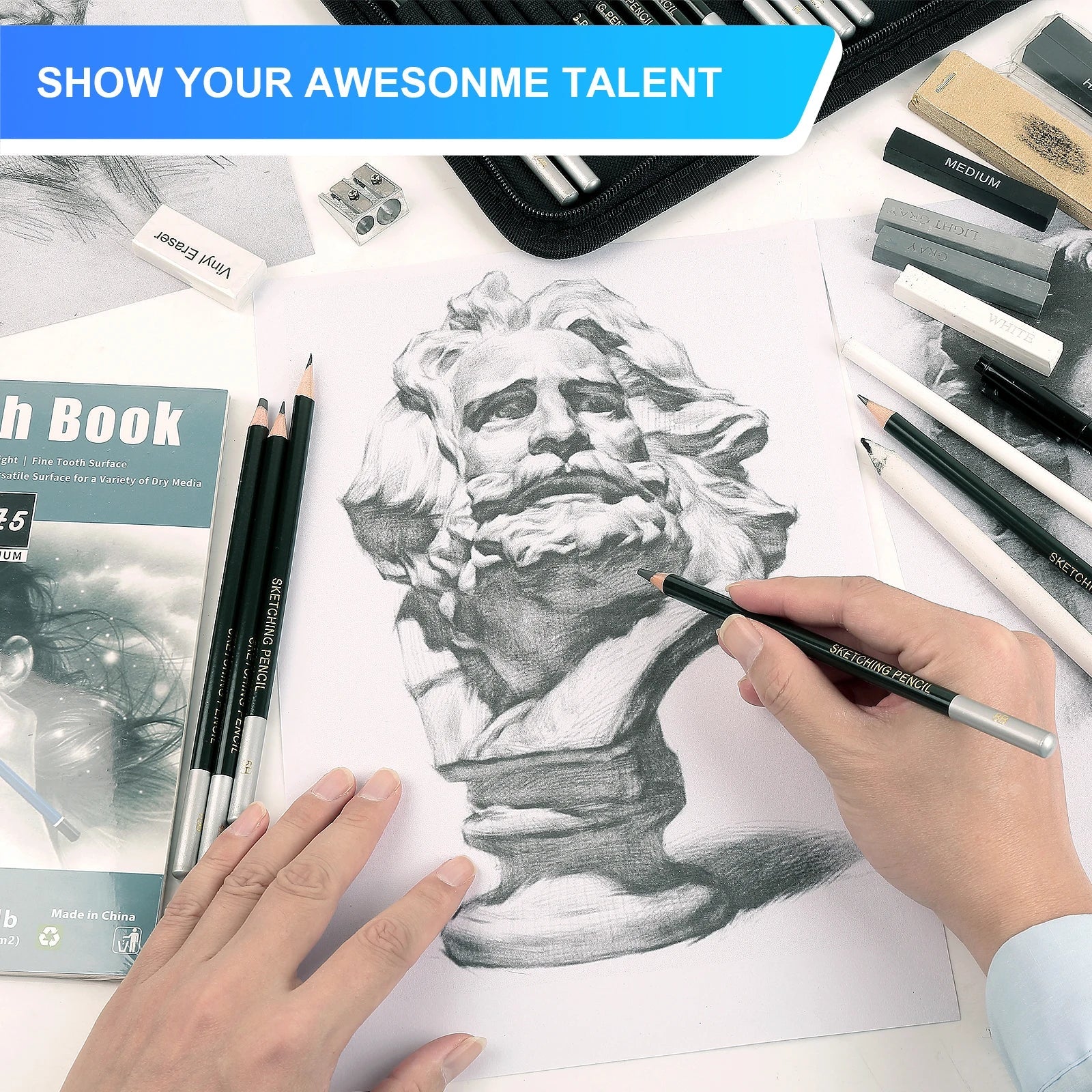 14-60 pcs Drawing Set Sketching Kit - Art Supplies,for Adults Artists with 3-Color Sketchbook,Graphite,Pastel,Charcoal Pencils    Home Decor Supply | Online Retail | ShoreShopper.com