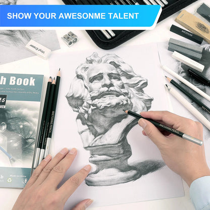 14-60 pcs Drawing Set Sketching Kit - Art Supplies,for Adults Artists with 3-Color Sketchbook,Graphite,Pastel,Charcoal Pencils    Home Decor Supply | Online Retail | ShoreShopper.com
