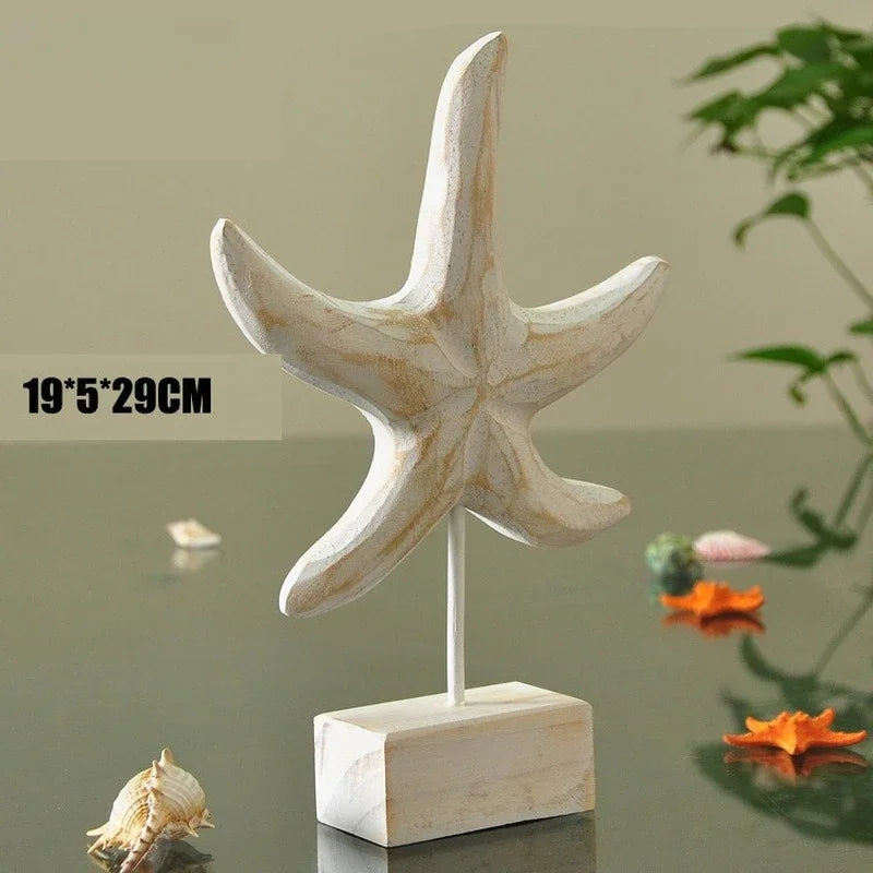 Mediterranean Wood Carving Sculpture - Starfish, Conch & Hippocampus Marine Decor for Home & Living Room    Your Coastal Marketplace | Shoreshopper.com