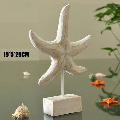 Mediterranean Wood Carving Sculpture - Starfish, Conch & Hippocampus Marine Decor for Home & Living Room    Your Coastal Marketplace | Shoreshopper.com