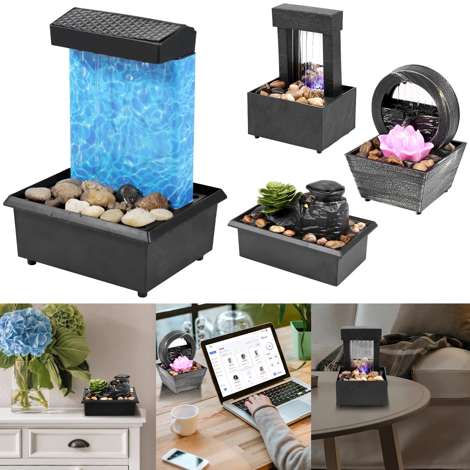 Mini Tabletop Fountain with Light Sound Relaxation Indoor Water Fountain Ornament Zen Meditation Fountain Home Decorations    Home Decor Supply | Online Retail | ShoreShopper.com