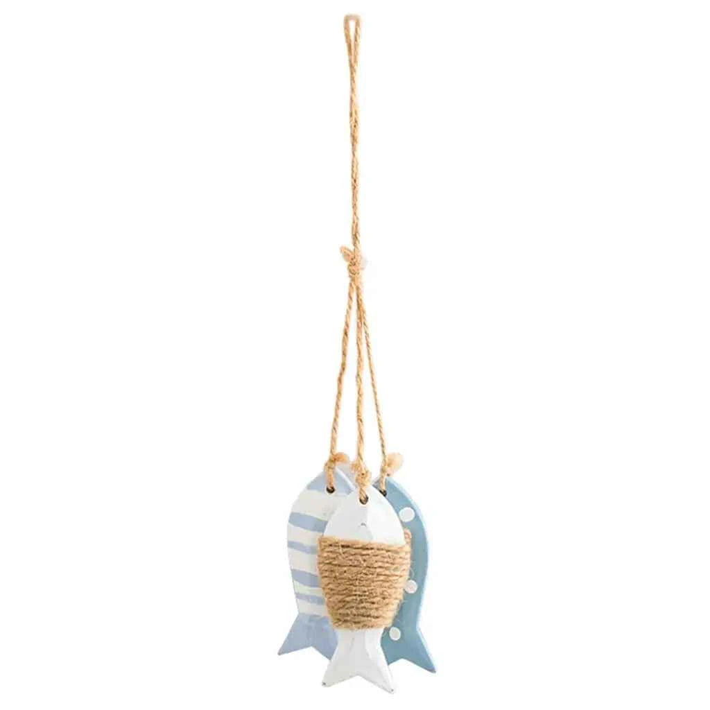 Nautical Theme 3 Fishes Wall Decor Hanging Ornaments Hand Carved Mediterranean Style Wall Hanging Sculptures For Home OfficeGift