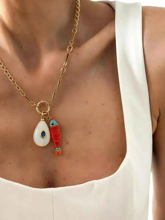 2026 Summer Beach Ocean Accessories hand knitting colorful Fish Pendant Color Preserved Stainless Steel Color Preserved Necklace