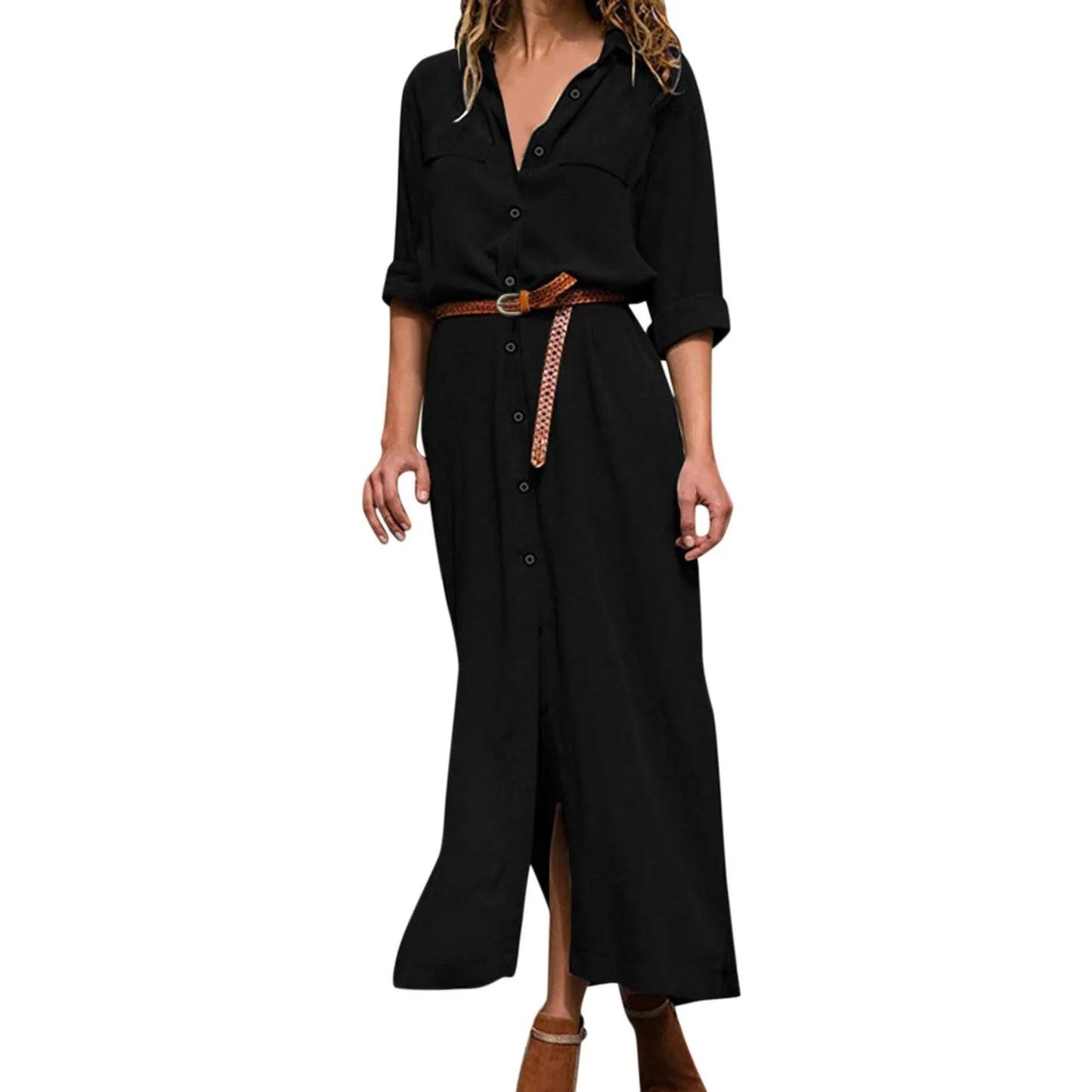 Womens Lace Up Tunic Dresses Summer Streetwear Long Sleeve Shirt Dresses With Belt casual Solid Color Linen Maxi Dress for women    Home Decor Supply | Online Retail | ShoreShopper.com