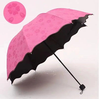 Umbrella Encountering Water Flowering 3-Fold Handheld Travel Umbrella UV Protection Portable Rain Umbrella with Parasol Frame    Your Coastal Marketplace | Shoreshopper.com
