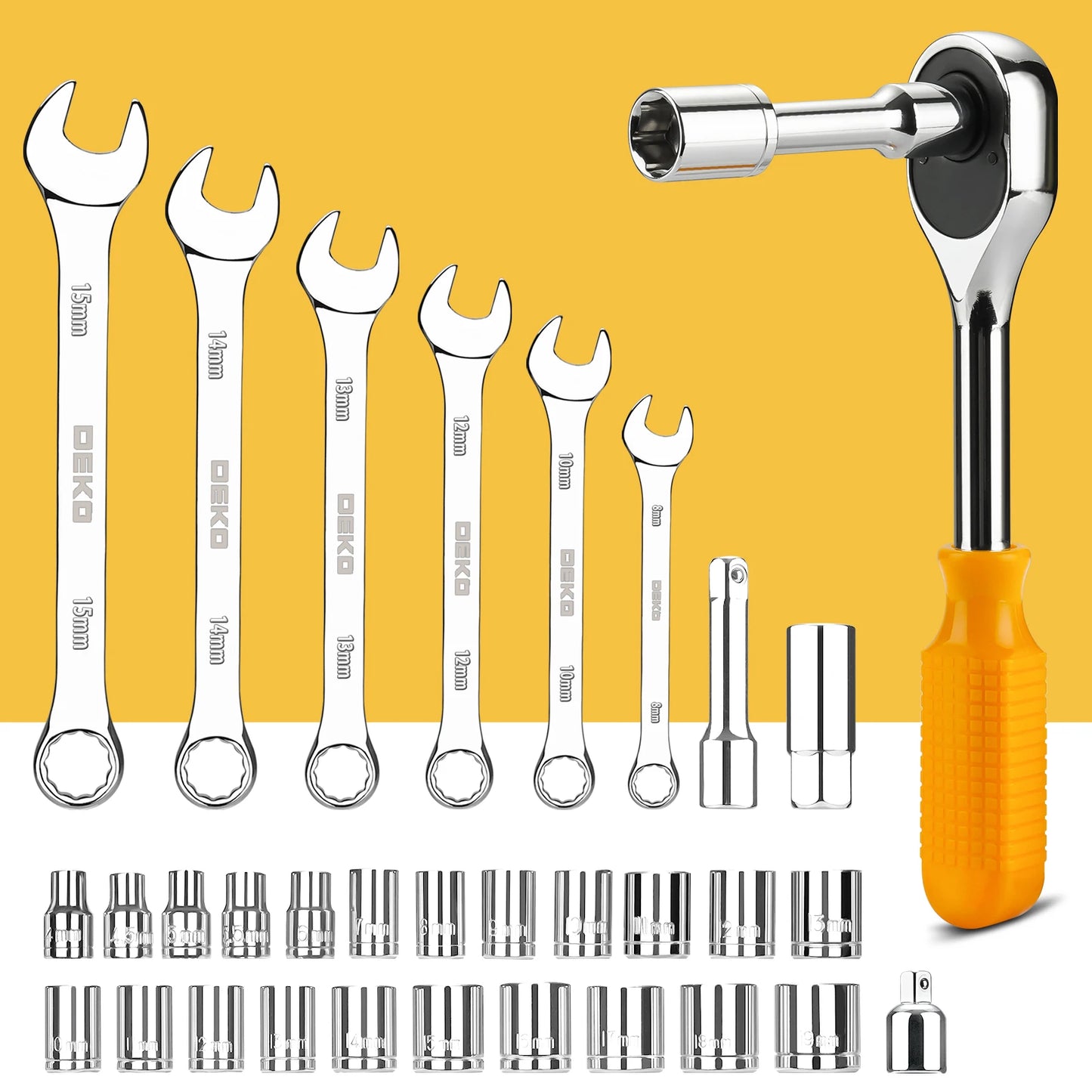 DEKO 228Pcs Socket Wrench Auto Repair Tool Combination Package Mixed Tool Set Hand Tool Kit with Plastic Toolbox Storage Case - ShoreCo.Shop