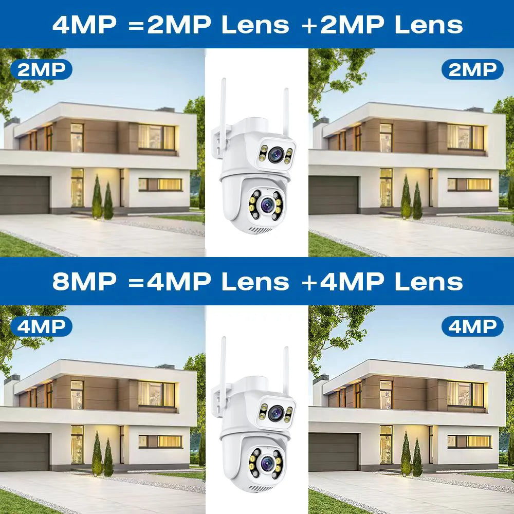 8MP 4K Dual Lens Wifi Camera Ai Auto Tracking Waterproof Security CCTV Video Surveillance Camera Police Light Alarm IP Camera - ShoreCo.Shop