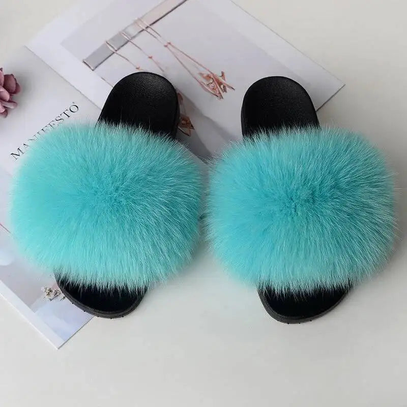 Summer Women Fur Slides Fluffy Furry Slippers Indoor Fuzzy Flip Flops Casual Outdoor Flat Ladies Fur Sandals Plush House Shoes - ShoreCo.Shop