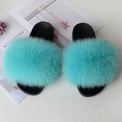 Summer Women Fur Slides Fluffy Furry Slippers Indoor Fuzzy Flip Flops Casual Outdoor Flat Ladies Fur Sandals Plush House Shoes - ShoreCo.Shop