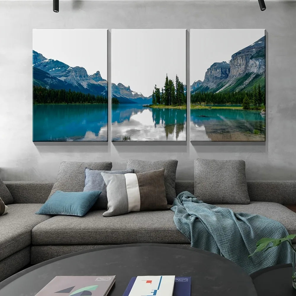 3 canvas wall art prints - landscape of turquoise lake and mountain on canvas, upholstery,1.5 inch thick wood frame    Home Decor Supply | Online Retail | ShoreShopper.com