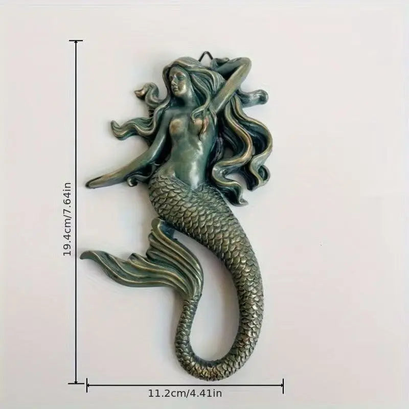 Retro Distressed Blue Mermaid Figurine Resin Mermaid Wall Art Decor Nautical Tabletop Statue for Bathroom Bedroom Seaside House    Your Coastal Marketplace | Shoreshopper.com