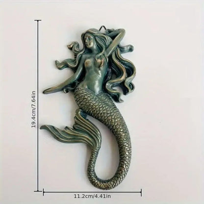 Retro Distressed Blue Mermaid Figurine Resin Mermaid Wall Art Decor Nautical Tabletop Statue for Bathroom Bedroom Seaside House    Your Coastal Marketplace | Shoreshopper.com