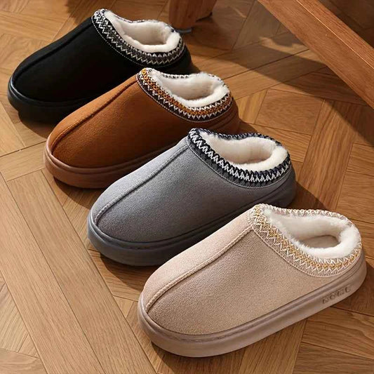 CloudComfort Plush Fleece Lined Slippers - Soft Sole Warm Indoor & Outdoor House Shoes for Men & Women