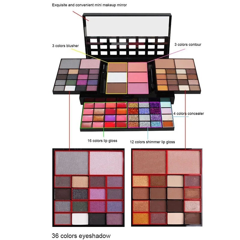 40/74/78 Colors Glitter Eyeshadow Palette Matte Waterproof Long Lasting Pressed Powder Cosmetics Kit  Fashion Women MakeUp Tools - ShoreCo.Shop