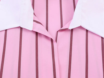 HH Women Spring Casual Shirt Pink Striped Lapel Long Sleeve Single Breasted Fashion Female Elegant Loose Versatile Blouse Mujer    Your Coastal Marketplace | Shoreshopper.com