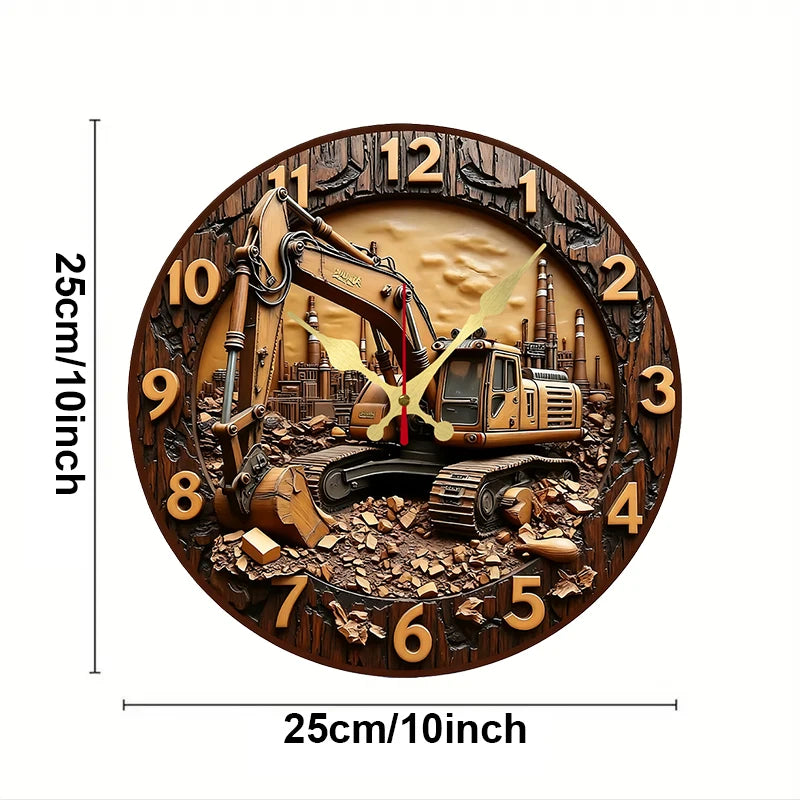 Excavator Industrial Wooden Round Silent Hanging Wall Clock, Suitable For Living Room,Office,Study Room,Bedroom, Home Decoration    Home Decor Supply | Online Retail | ShoreShopper.com