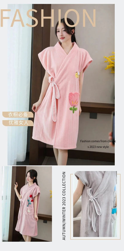 Wearable Bath Towel Bathrobe Women's Homewear Absorbent Quick-drying Comfortable Casual Soft Breathable Loose Nightgown Ladies    Your Coastal Marketplace | Shoreshopper.com