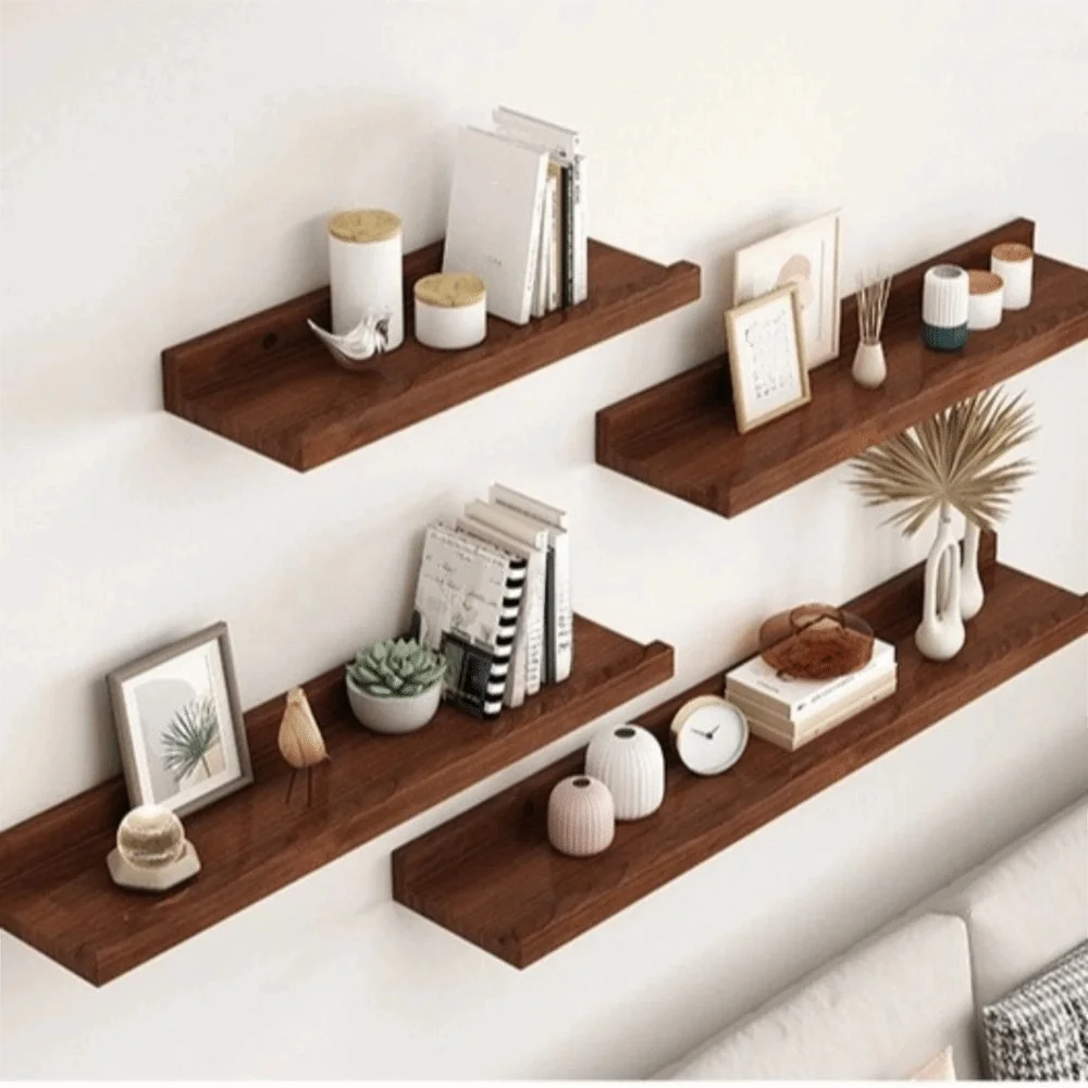 Space Saving Wooden Floating Shelf Minimalist Style Decorative Display Stand Rustic Bookshelf Organizer Living Room    Home Decor Supply | Online Retail | ShoreShopper.com