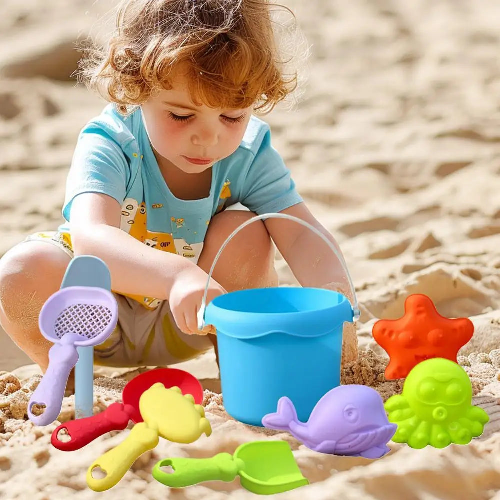 Beach Toy Set for Kids Plastic Sand Play Set with Bucket, Shovels, Molds Sea Creature Molds, Smooth Edges, Bright Colors    Your Coastal Marketplace | Shoreshopper.com