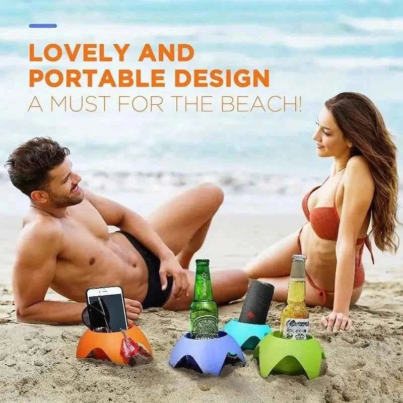 Beach Cup Holder Tray for Beach Drink Holders Portable Beer Stand Accessories for Beach Parties and Cam Anti Spilled Drinks Sand