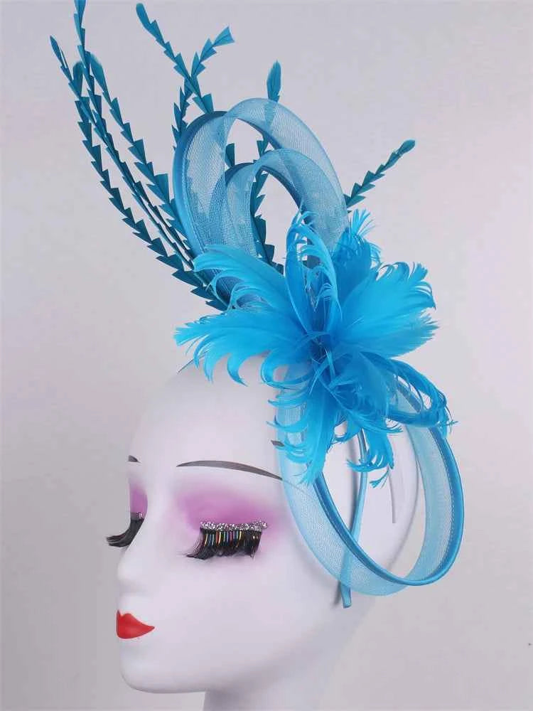 Light blue feather headwear, women's formal event Derby headwear, elegant ladies' hat, fashionable wedding headwear hat