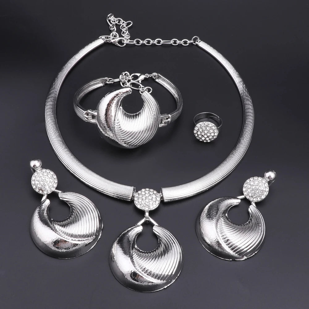 Dubai Jewelry Set For Women Silver Plated Luxury Necklace Earrings Bracelet And Ring Set Jewelry For Wedding Party Trending ﻿    Home Decor Supply | Online Retail | ShoreShopper.com
