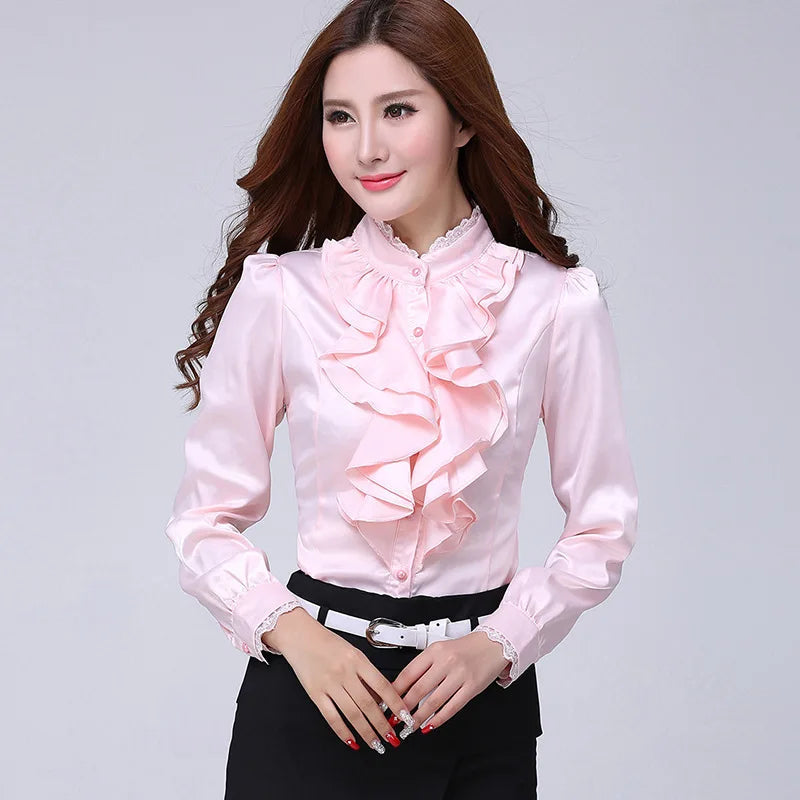 Women Shirts Long Sleeve   Spring Autumn Button Up Tops Fashion Lady Stand Collar Shirt Solid Color Female Elegant Blouses    Your Coastal Marketplace | Shoreshopper.com