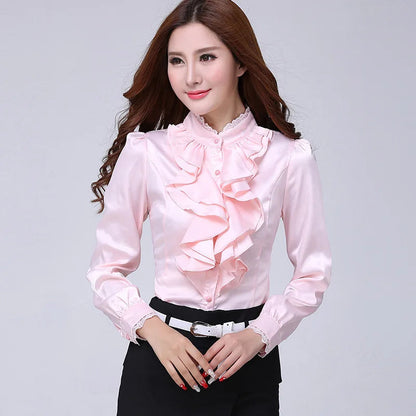 Women Shirts Long Sleeve   Spring Autumn Button Up Tops Fashion Lady Stand Collar Shirt Solid Color Female Elegant Blouses    Your Coastal Marketplace | Shoreshopper.com