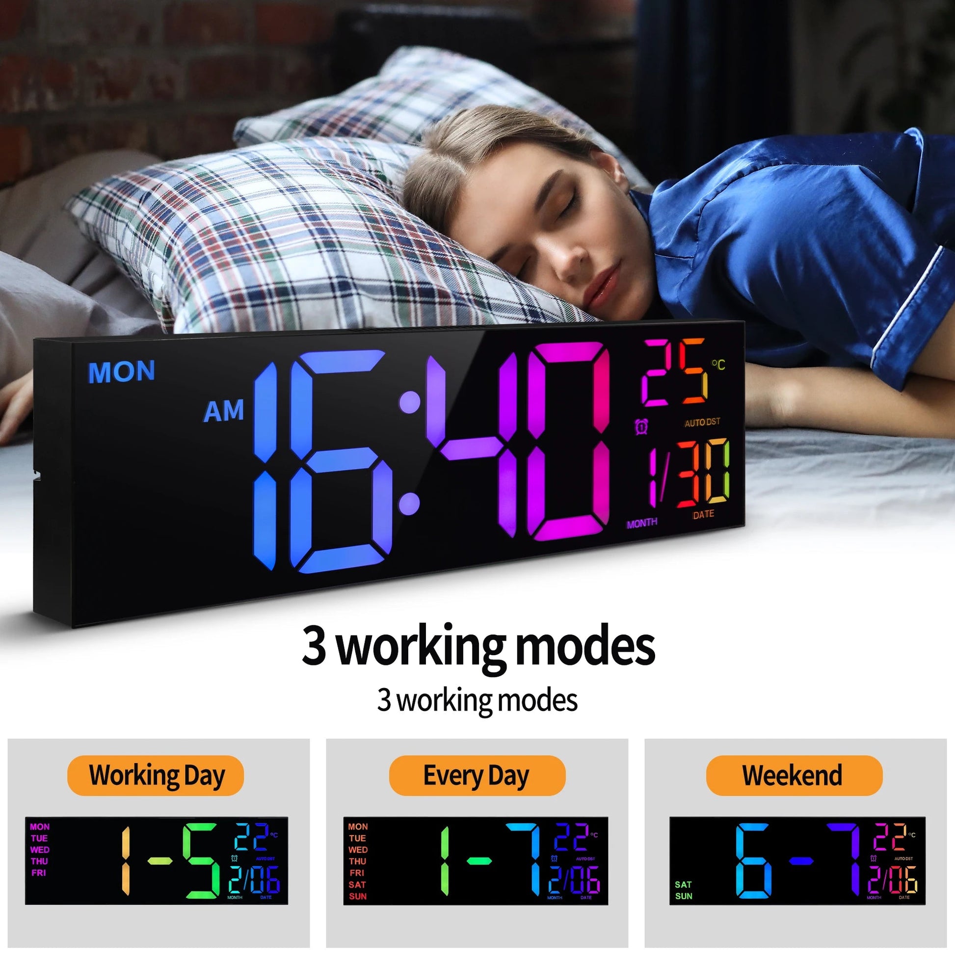 16" Large Digital Wall Clock, Big LED Display with Remote, 8 RGB Color, Alarm, DST, Temperature for Living Room, Kitchen    Home Decor Supply | Online Retail | ShoreShopper.com