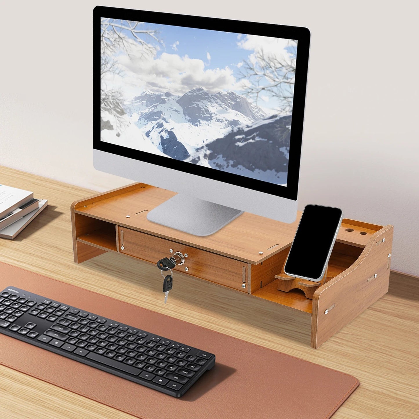 Home Computer Monitor Lift Stand with Drawers and Phone Holder, Desktop Organizer, Desktop Drawer Storage Cabinet    Home Decor Supply | Online Retail | ShoreShopper.com