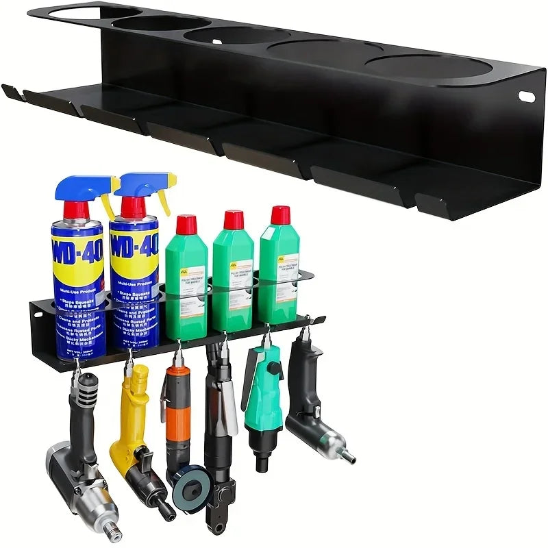 Pneumatic Tool Holder and Aerosol Rack Combo, Wall Mounted Metal Spray Can Bottle Holder Air Tool Organizer Rack for Garages - ShoreCo.Shop