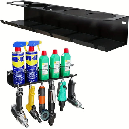 Pneumatic Tool Holder and Aerosol Rack Combo, Wall Mounted Metal Spray Can Bottle Holder Air Tool Organizer Rack for Garages - ShoreCo.Shop