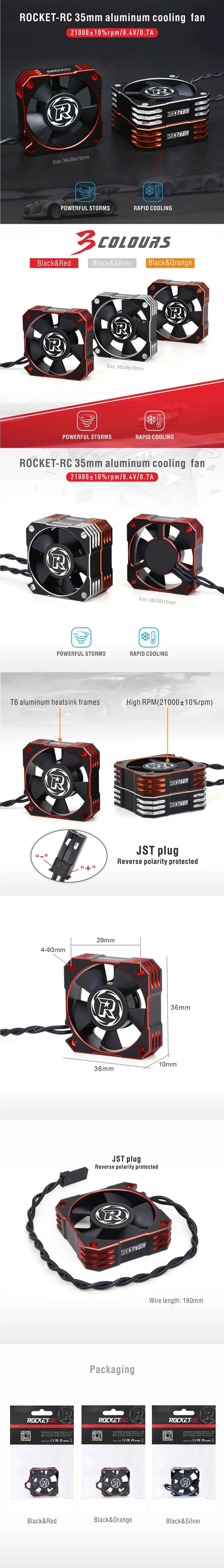 ROCKET-RC 25/30/35/40/50mm V2 Metal Cooling Fan 32000/28000/21000/16000/10000RPM for 1/8 1/10 1/12 RC Car 540/550/3650 Motor ESC