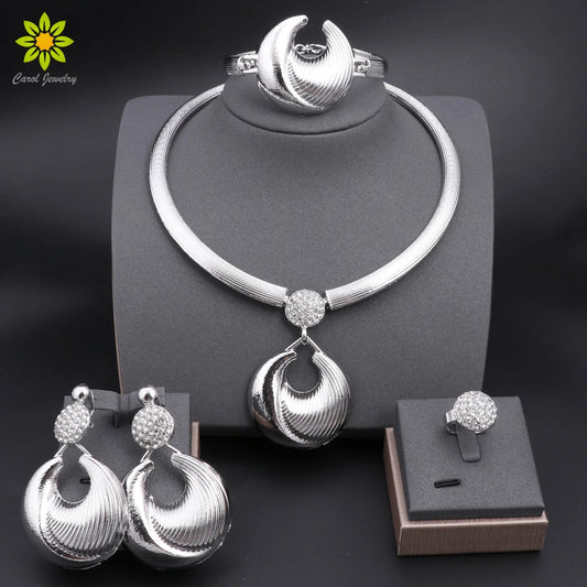 Dubai Jewelry Set For Women Silver Plated Luxury Necklace Earrings Bracelet And Ring Set Jewelry For Wedding Party Trending ﻿    Home Decor Supply | Online Retail | ShoreShopper.com