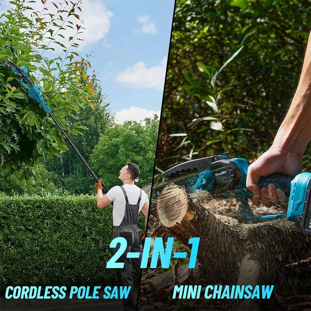 Seesii 6'' Brushless Electric Chainsaw 2 IN 1 Tree Trimming Branch Pruner Cutting Power Tools - ShoreCo.Shop