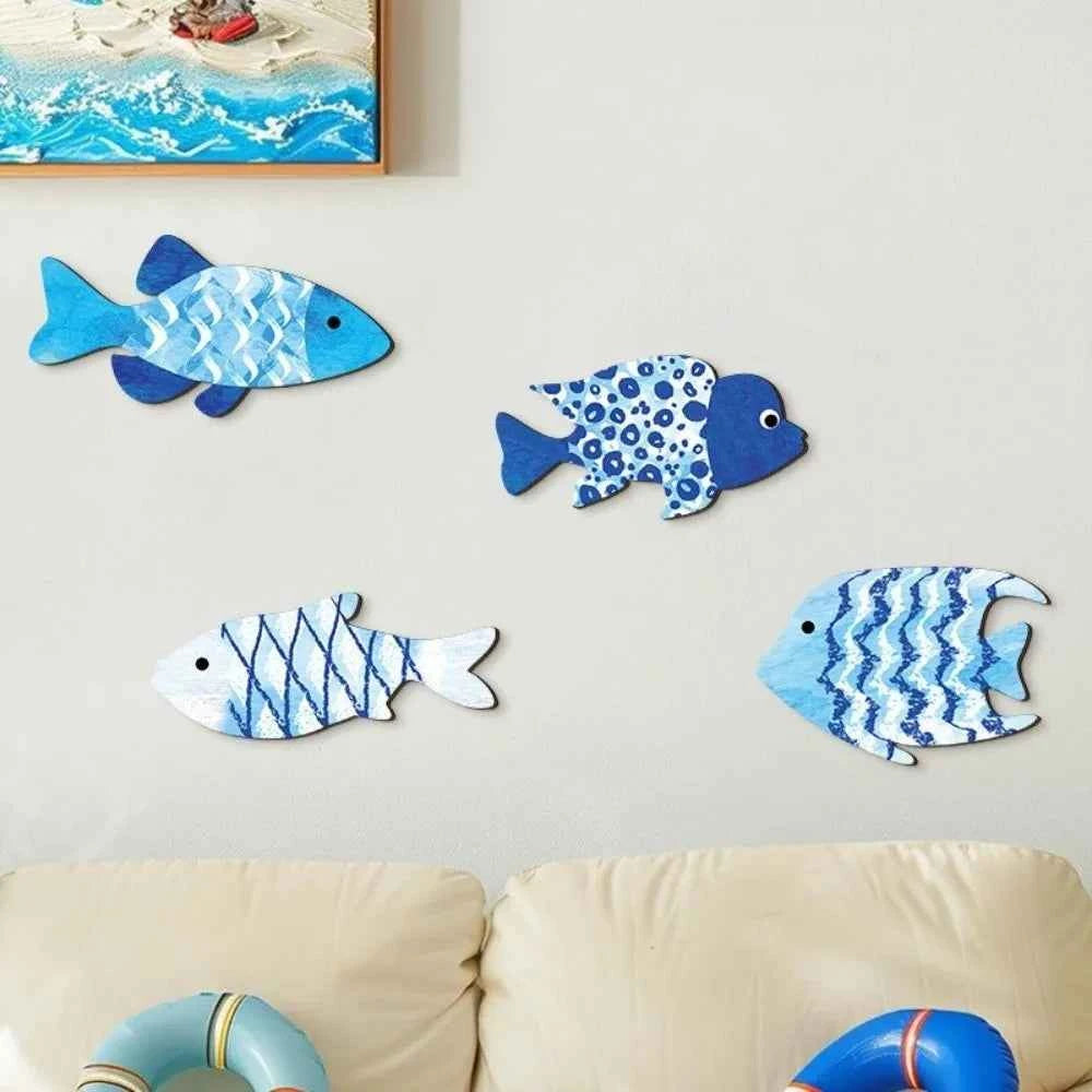 Marine Style Wooden Fish Wall Decor Ocean Theme School of Fish Fish Hanging Decor Handcrafted Rustic Carving Fish Pendant