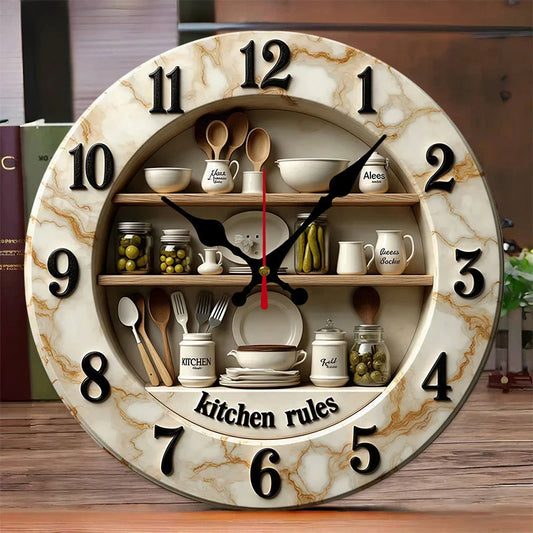 2D Flat Kitchen Rules Design Wooden Round Silent Hanging Wall Clock,For Living Room,Office,Study Room,Bedroom, Home Decoration    Home Decor Supply | Online Retail | ShoreShopper.com