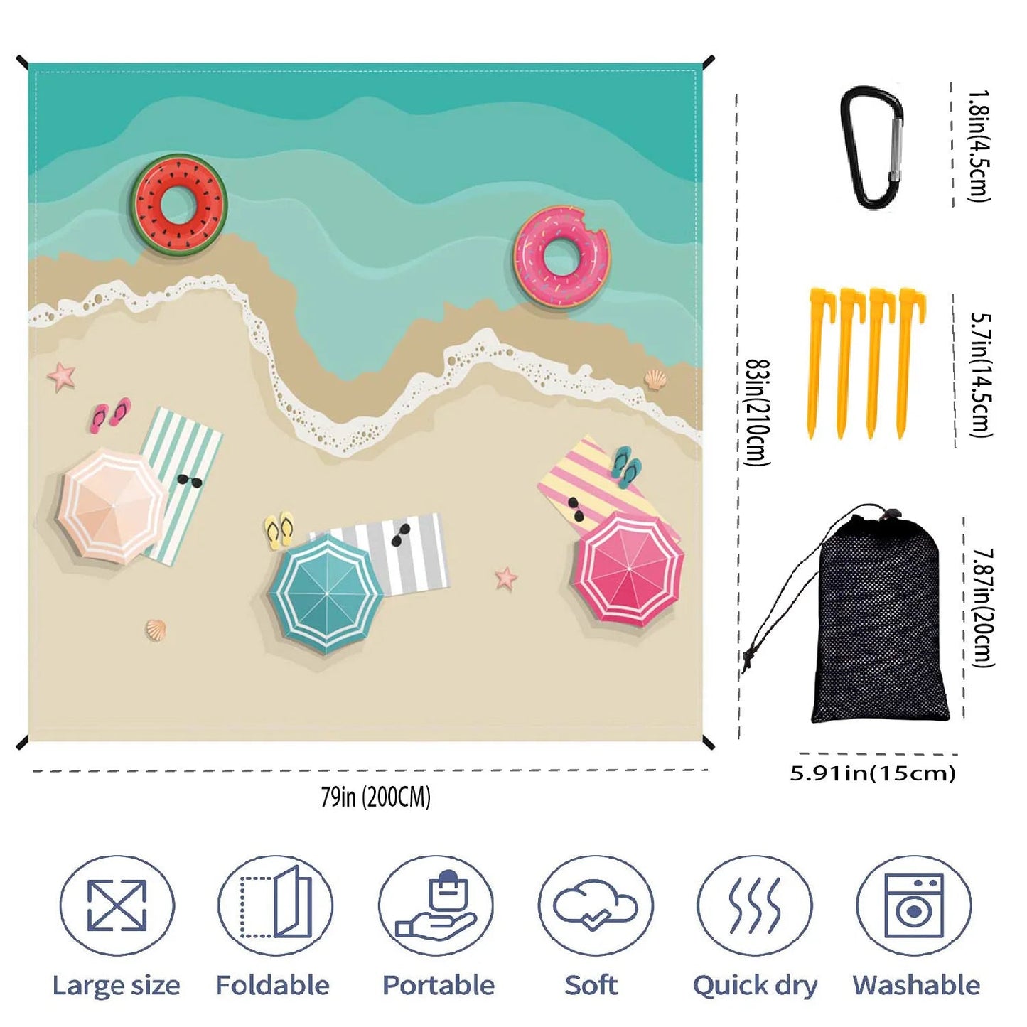 Beach Blanket Super Large 79 x 83 Inch Sandproof Waterproof Soft Comfortable Material Light Weight Portable for Beach Outdoor    Your Coastal Marketplace | Shoreshopper.com