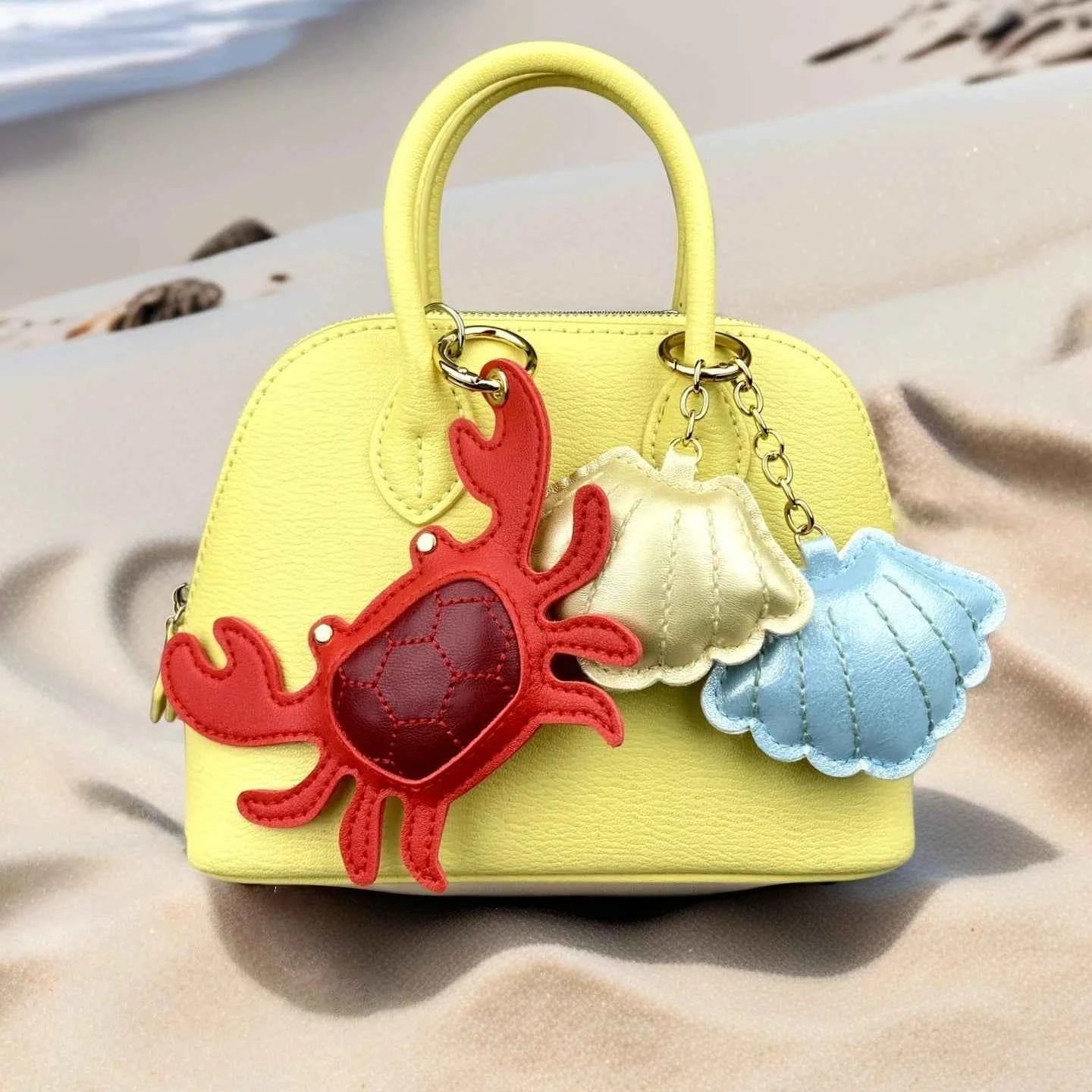 4 Pcs Stylish PU Leather Summer Beach Style Keychain/Bag Charm Set-Cute Lobster/Crab/Seashell-car/Bag/Room Accessories/Hanger-