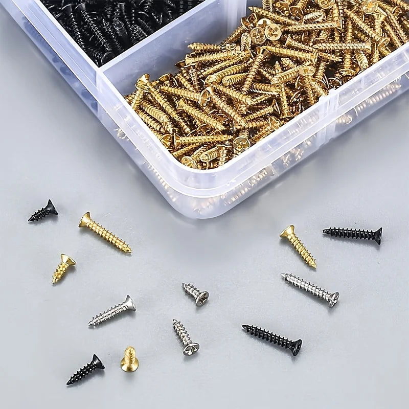 2400pcs Miniature Self-Tapping Screws, M2 Wood Screws, Phillips Head Screws, Flat Head Screws, Gold, Black, Silver Set    Home Decor Supply | Online Retail | ShoreShopper.com