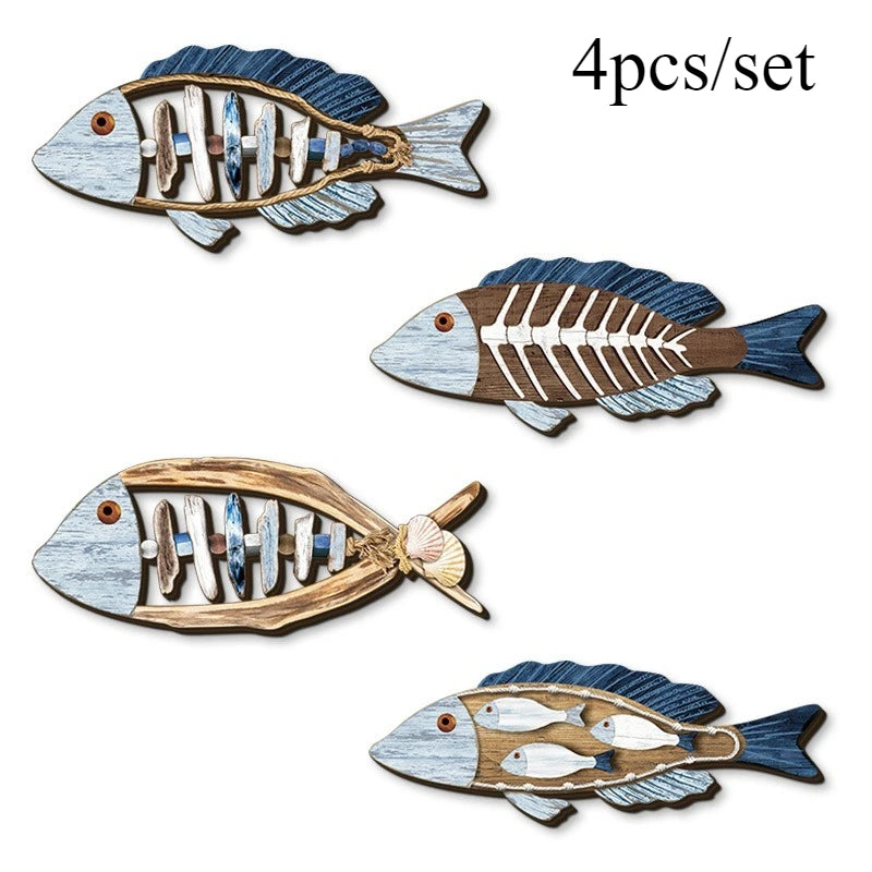 4pcs/set Ocean Fish Wall Decor Wooden Carving Art Marine Style Wood Wall Hanging Sculpture for Home Room Decoration    Your Coastal Marketplace | Shoreshopper.com