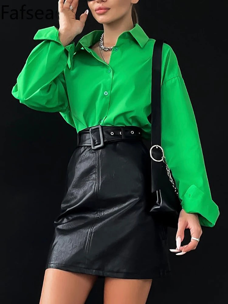 Women's Shirt Beautiful Cotton Oversized Candy Colors Shirts & Blouses Long SleevesSolid Green Blouses for Women Fashion 2025    Your Coastal Marketplace | Shoreshopper.com