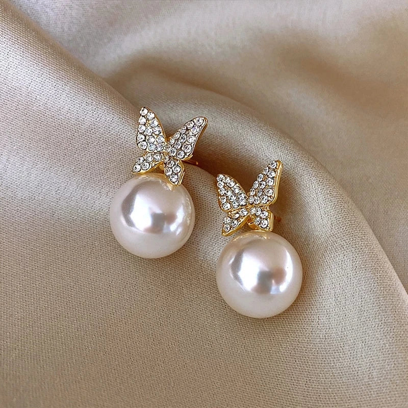 Upscale 14k Gold Jewelry Real Gold  Earrings Zircon Pearl Twist Luxury Stud Earrings for Women Brincos Pendientes Bijoux    Home Decor Supply | Online Retail | ShoreShopper.com