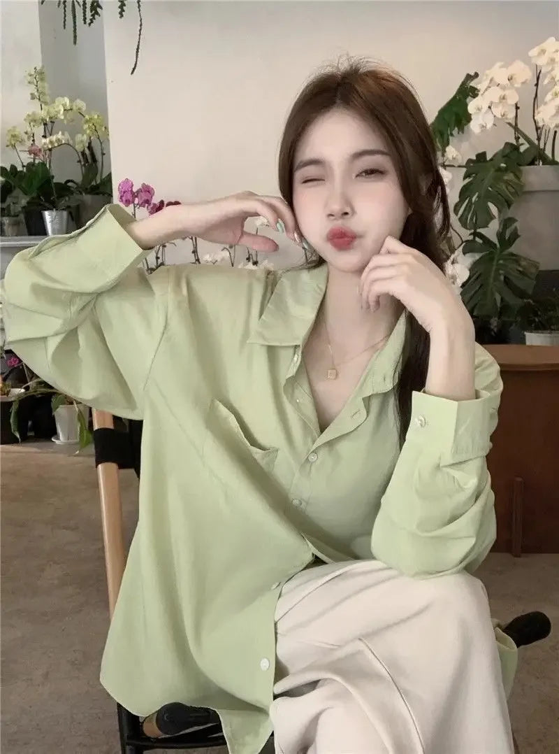 Sunscreen Shirt for Women in Summer New Polo Collar French Unique Loose Solid Color Long-sleeved Top Trendy    Home Decor Supply | Online Retail | ShoreShopper.com