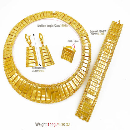 Dubai Jewelry Set Women Luxury Design High-end Gold Plated Necklace Bangle Earring Ring Daily Wear Accessory Ideal Gift    Home Decor Supply | Online Retail | ShoreShopper.com