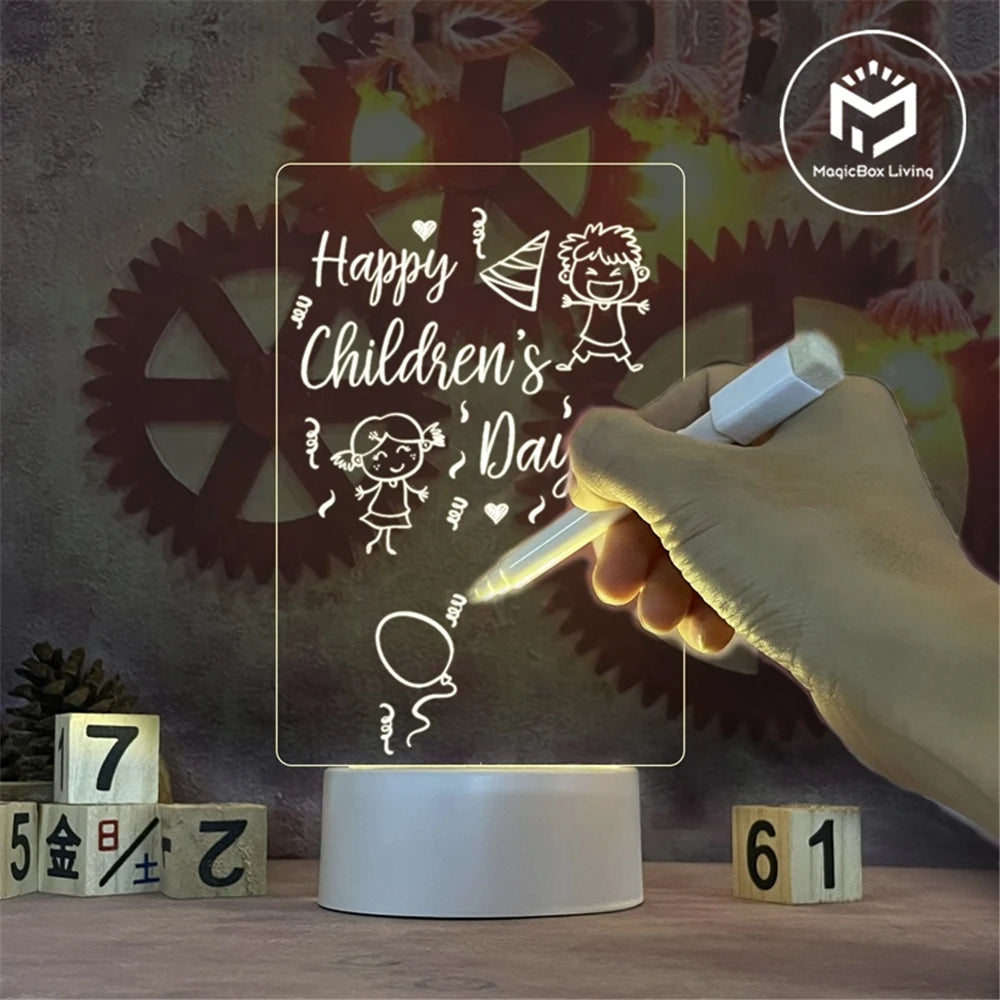 Transparent Luminous LED Night Lights USB Luminous Acrylic Night Light Erasable Write Message Board Calendar Desktop Ornaments - ShoreCo.Shop