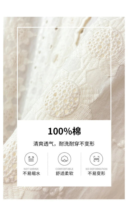 Women'S Shirt Spring Hollow Lace Ruffles O Neck Elegant Apricot Tops Long Sleeve Embroidered Cotton Shirt Vitnage Office Lady    Your Coastal Marketplace | Shoreshopper.com