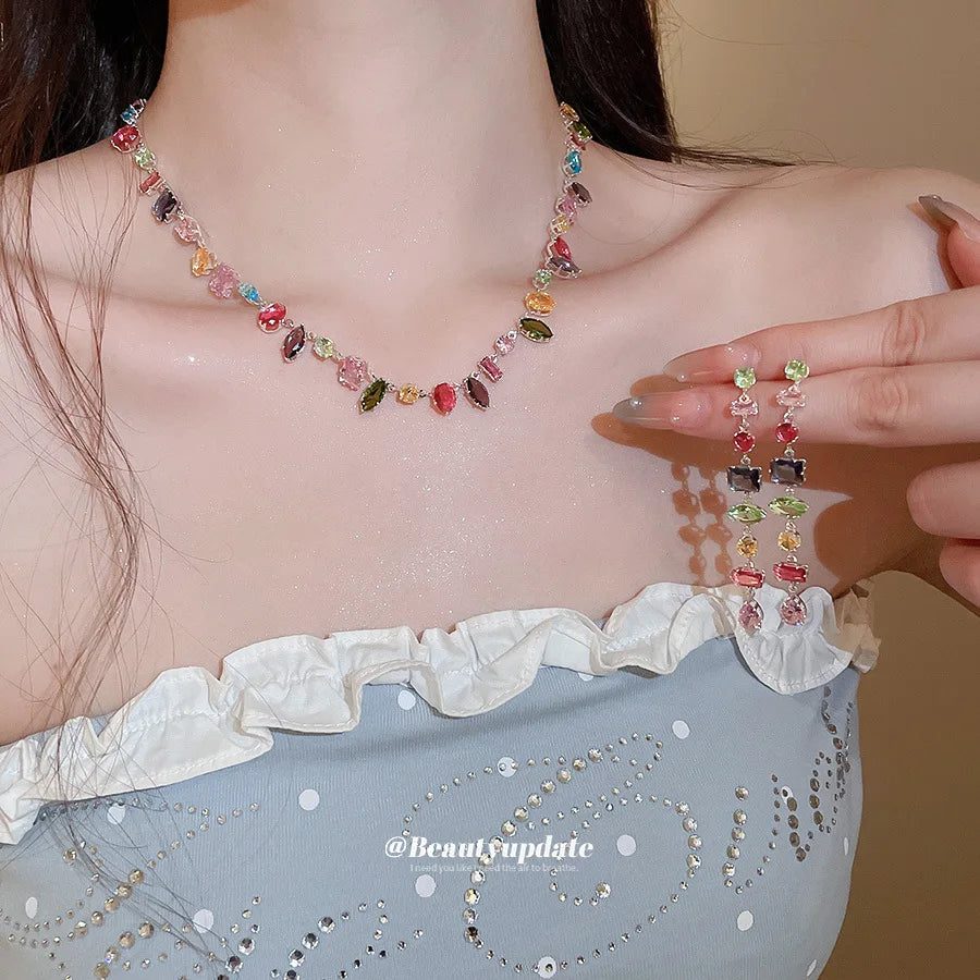 Brand 18K Gold Plated New Luxury Colourful Crystal Zircon Necklace For Women Fashion Party Jewelry Accessories Ladies Jewellery    Home Decor Supply | Online Retail | ShoreShopper.com