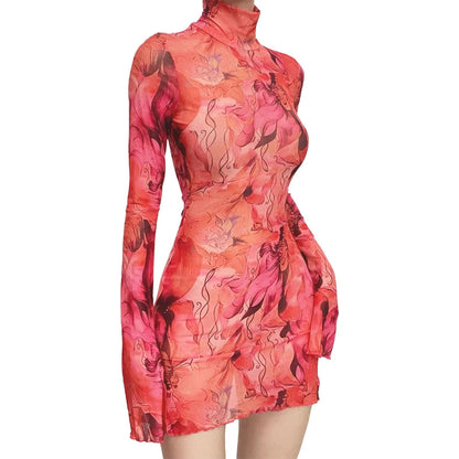 Top Selling Mesh Printed Round Neck Womens Dresses For Teens Plus Size Bell Sleeve Side Open Hip Dress Vestidos Para Mujer    Home Decor Supply | Online Retail | ShoreShopper.com