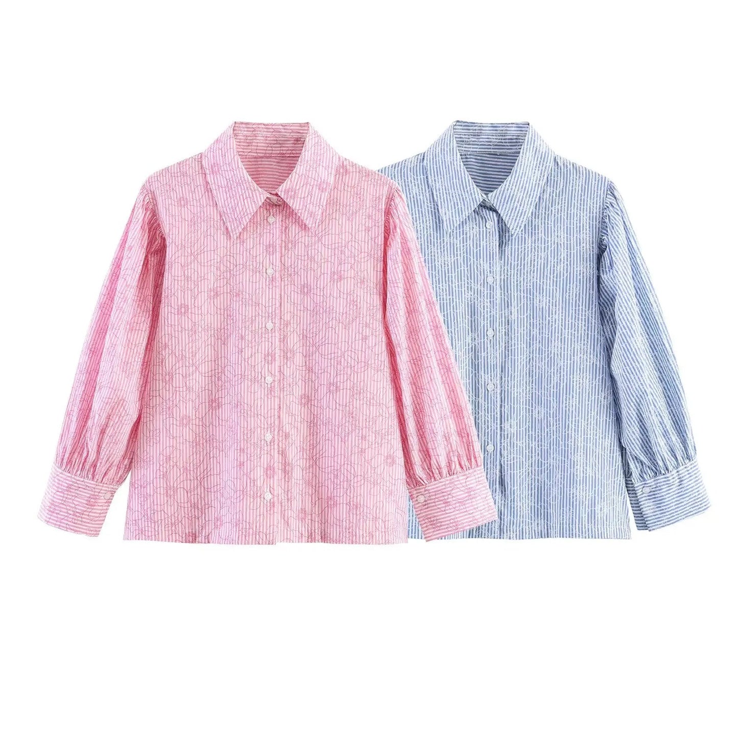 Women's Shirts Spring Summer  Female Lapel Print Striped Shirt Lady Elegant Blouses Casual Temperament Chic Ladies Tops Mujer    Your Coastal Marketplace | Shoreshopper.com